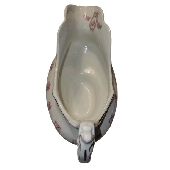 Antique Johnson Brothers Gravy Boat Gold Scallop Edge Pink Rose Swags JB313 - Picture 5 of 10